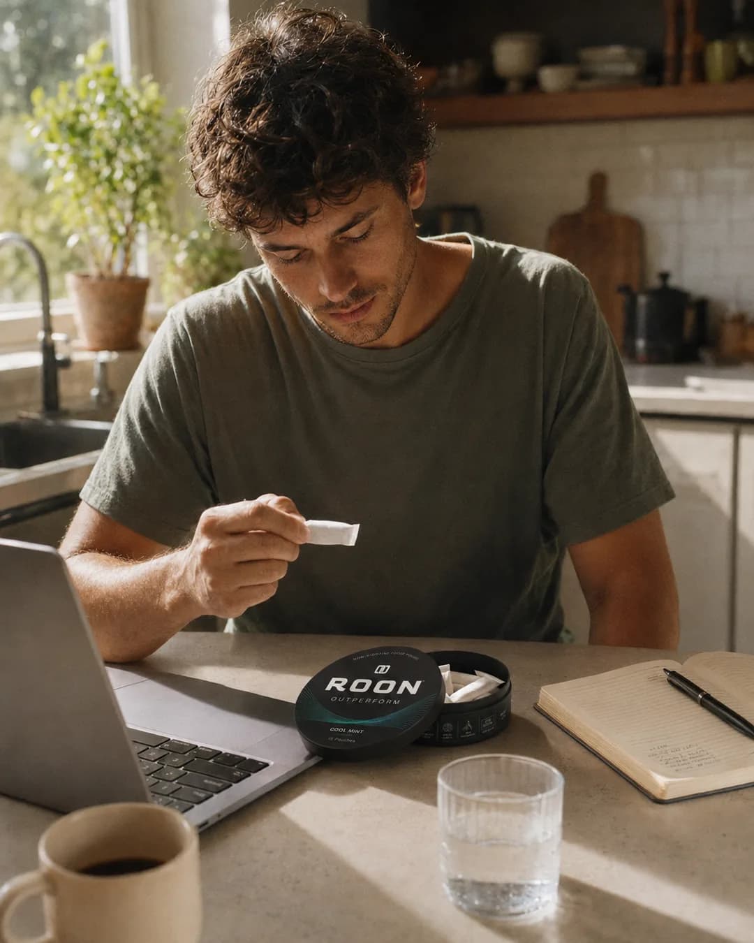 Trying a Roon pouch for the first time at a sunlit kitchen counter