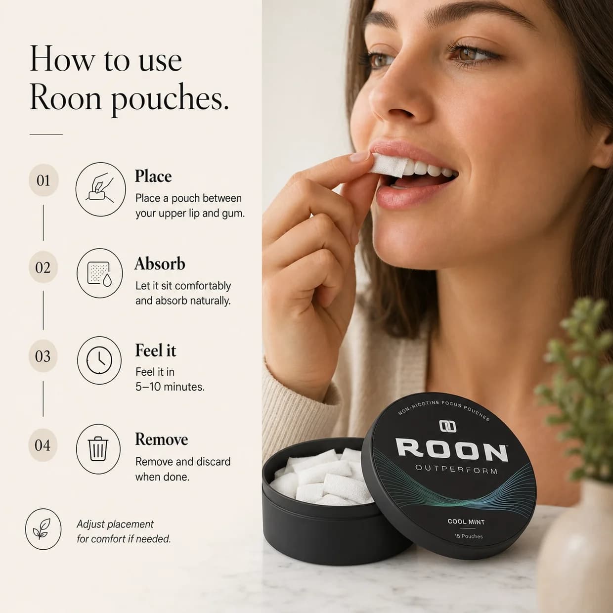 How to use a Roon pouch: place, absorb, feel it, remove