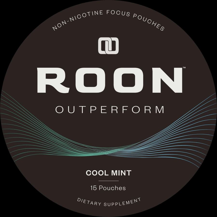 Roon Focus Pouches tin, top-down, lid printed Roon / outperform / cool mint