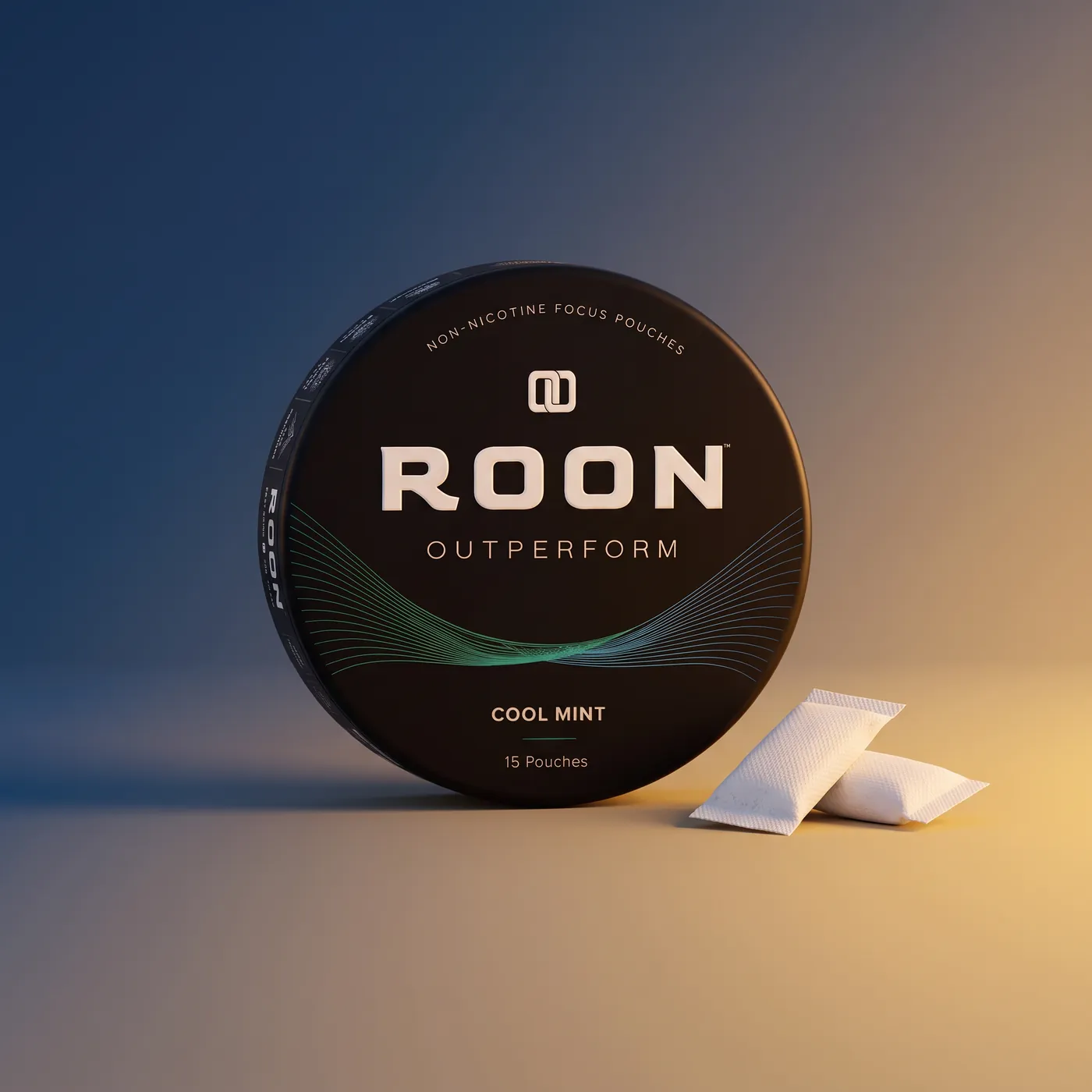 A closed tin of Roon Cool Mint alongside a timeline showing onset in 5 to 10 minutes and a 6 to 8 hour focus window.