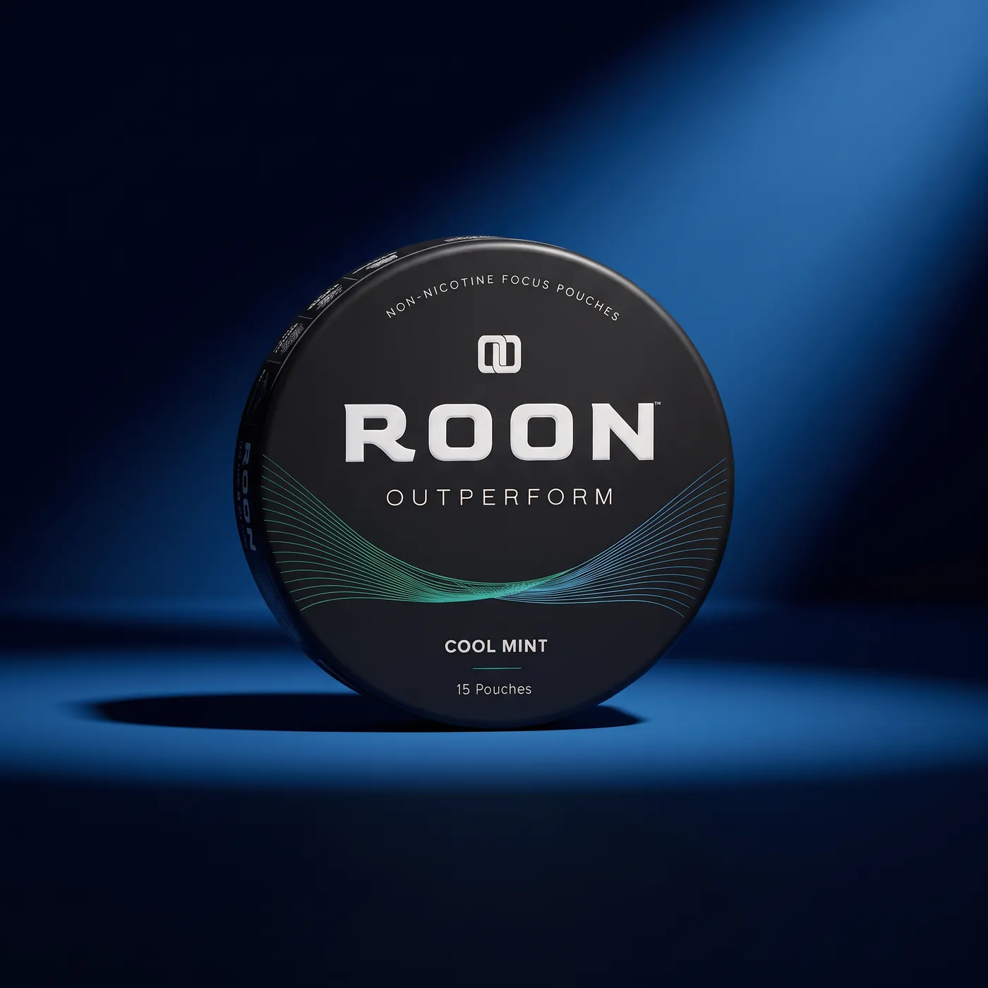 A closed tin of Roon Cool Mint alongside a timeline showing onset in 5 to 10 minutes and a 6 to 8 hour focus window.