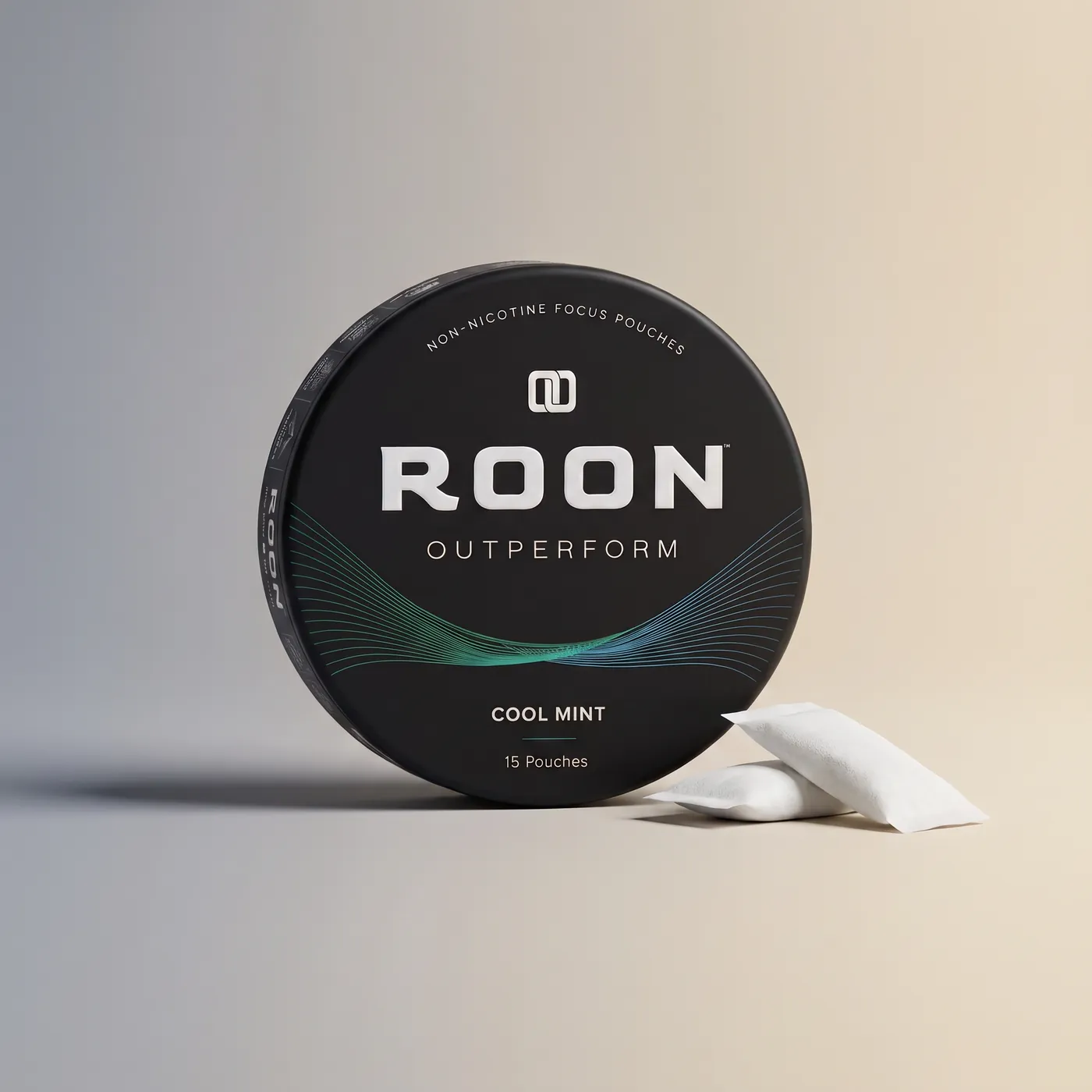 A closed tin of Roon Cool Mint alongside a timeline showing onset in 5 to 10 minutes and a 6 to 8 hour focus window.